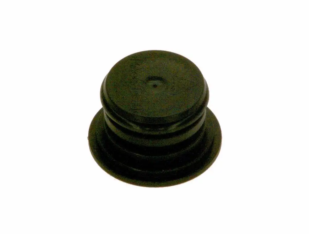 Schwarzer Stopfen aus Gummi mit mehreren Rillen, der einen O-Ring enthält, geeignet für Anwendungen in der Technik, produziert von Bosch.